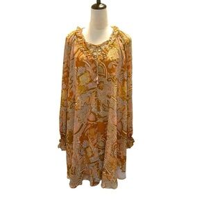 Haute Hippie Paisley Long Sleeve Swing Mini Dress Extra Large XL NWT